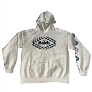 ModelCo Cream Hoodie with Navy Modelo Logo - Men